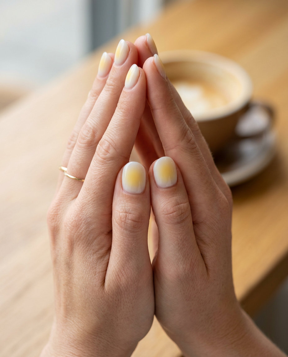 Dreamy butter yellow milky aura short round nails for casual weekends and spring outings. Short round summer nails 2026.