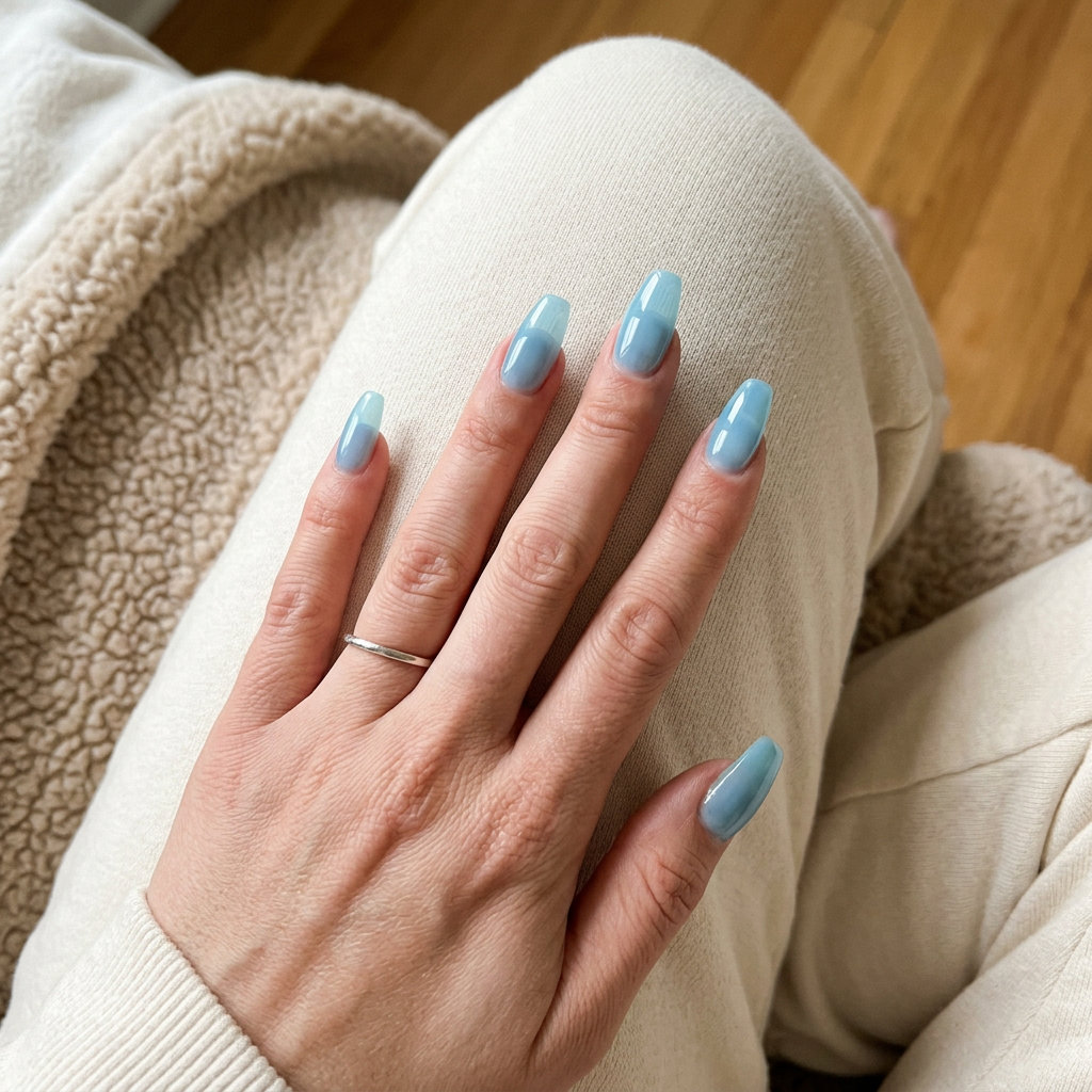 Simple summer acrylic nail designs 2026: Cool water jelly coffin nails for parties.