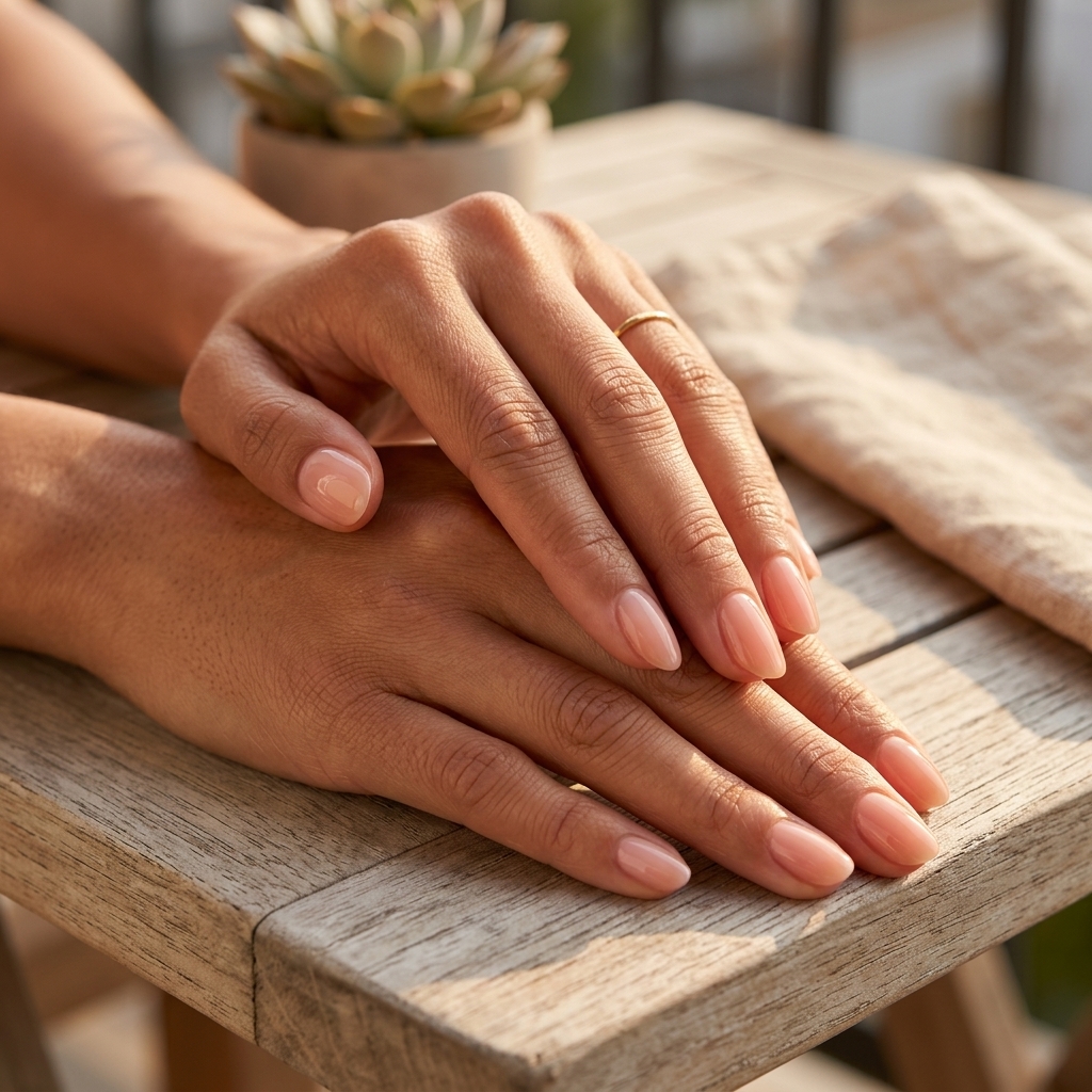 Dewy Skin Sheer Pink Almond nails: Effortless, healthy look for daily wear and vacations in summer 2026.
