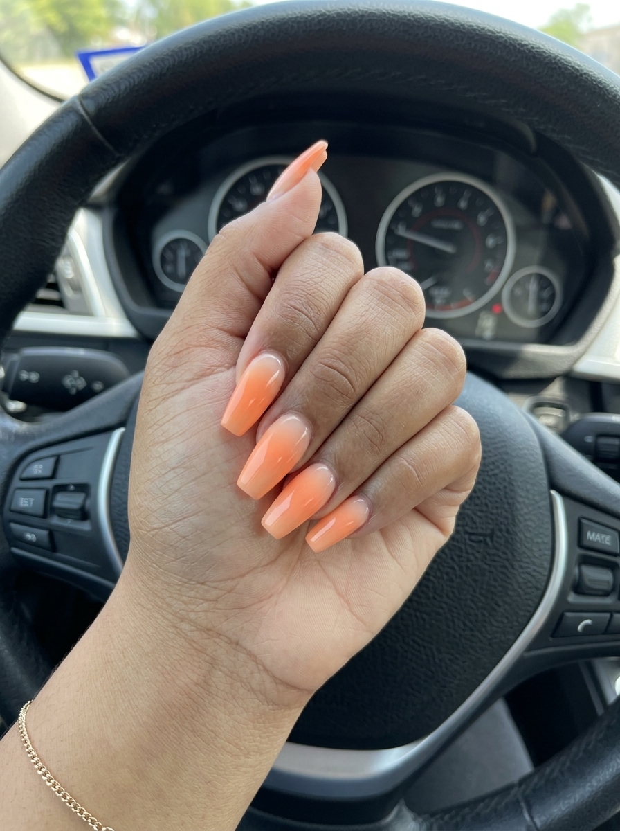 Subtle Peach Aura Gradient matte nails: Modern, sophisticated look for parties and outdoor events in 2026.