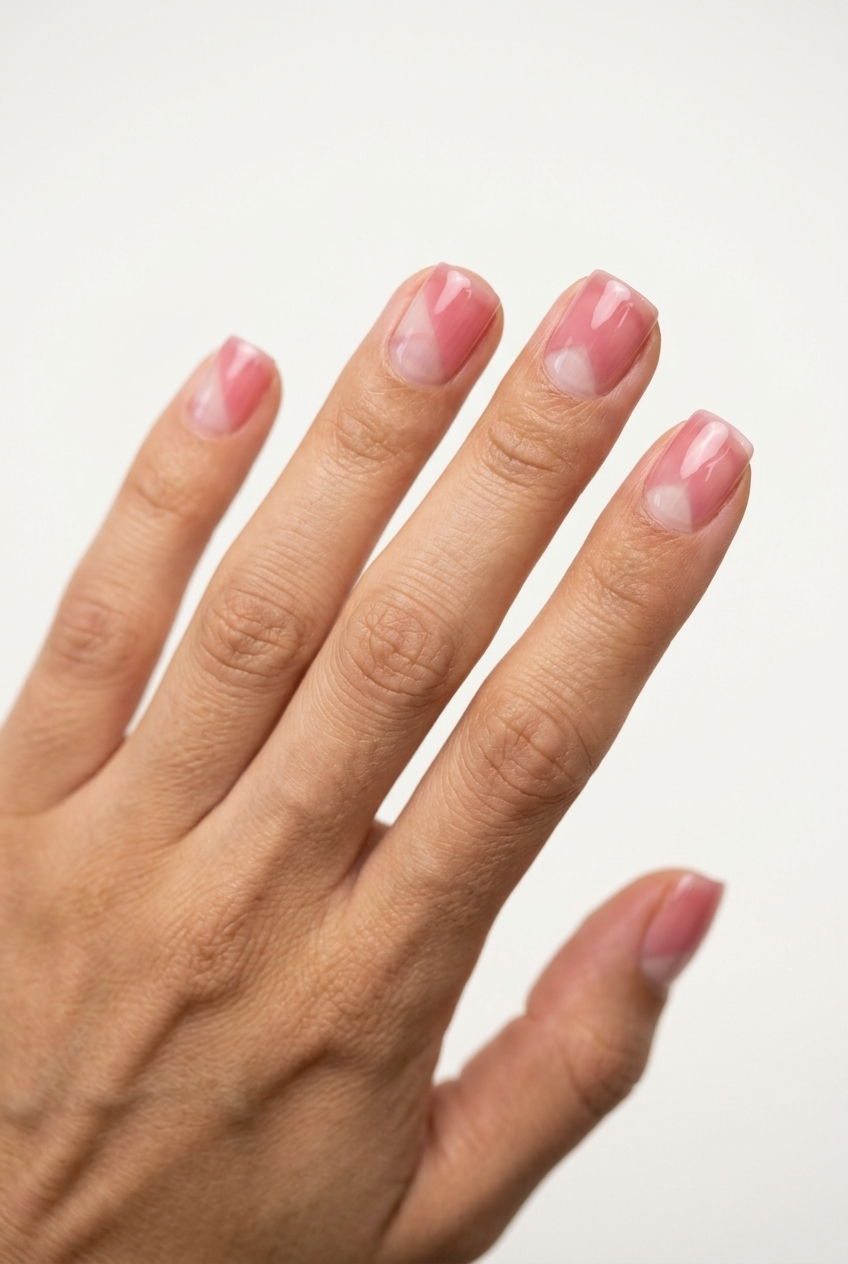 Simple summer nails 2026: Sheer pink jelly with negative space for date night.