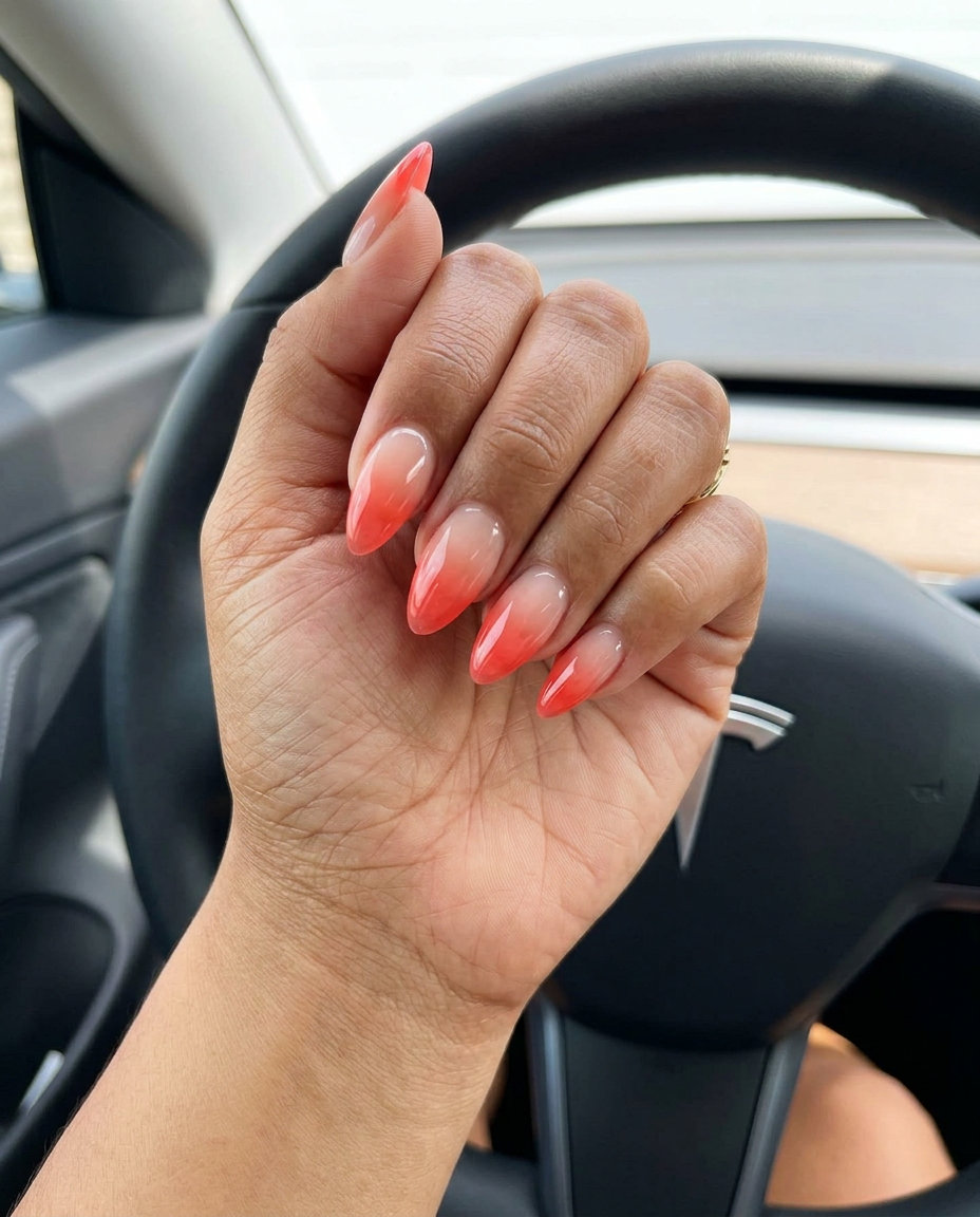 Sunset Fade Ombre Stiletto nails for summer evenings & vacations 2026.