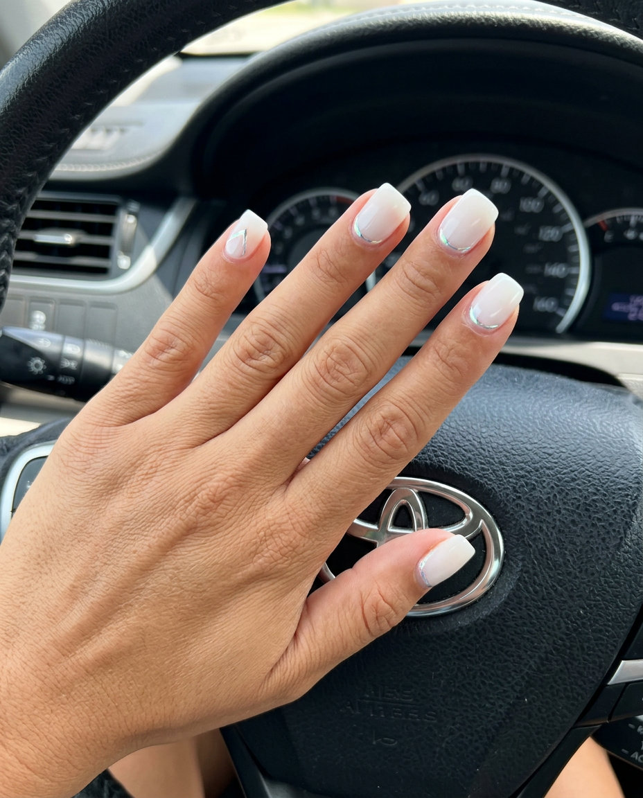 Milky white chrome accents nails for summer classy nails 2026. Minimalist, modern style for work and professional events.