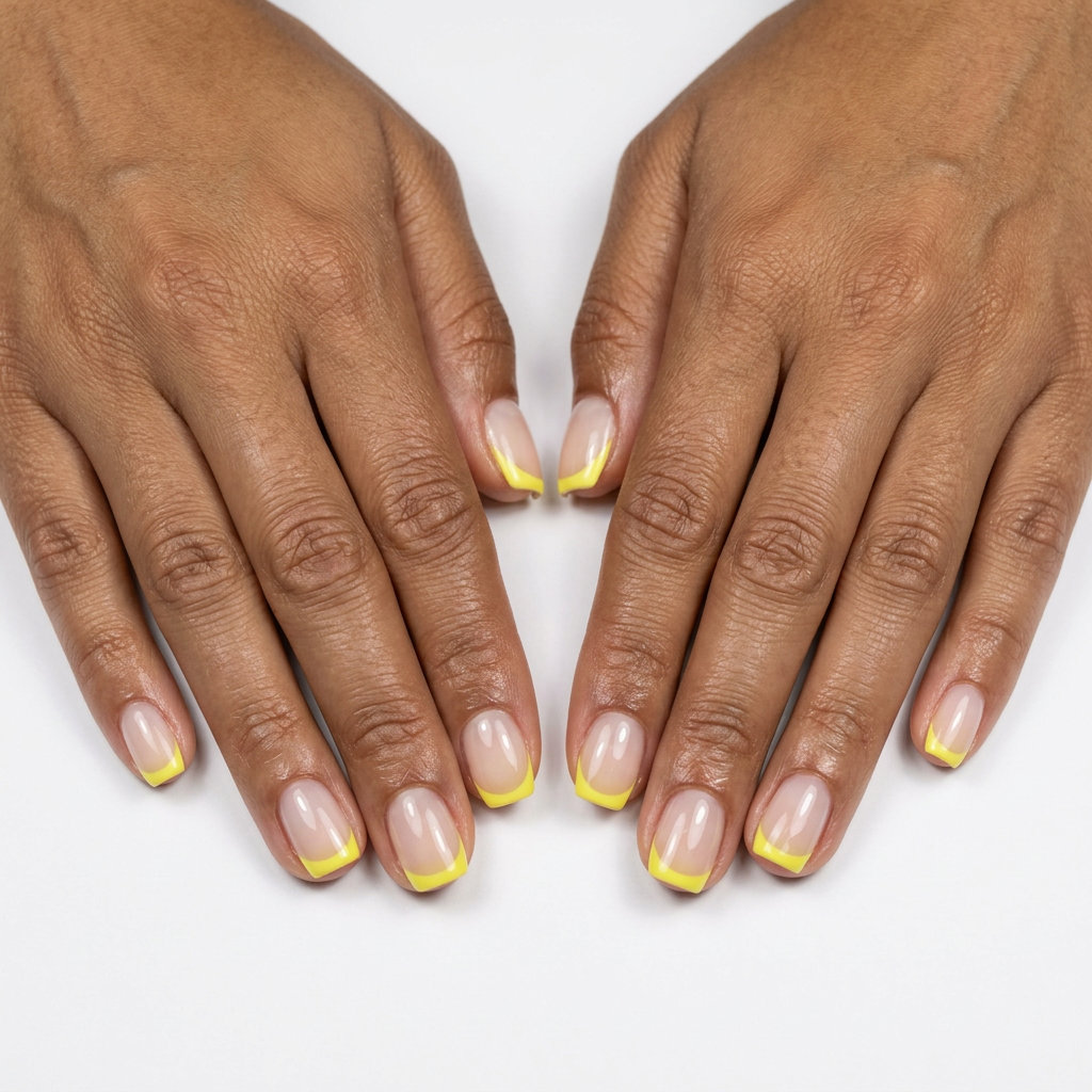 Lemonade Zest Micro French nails, a cheerful and clean look for summer manicure colors 2026 casual outings.