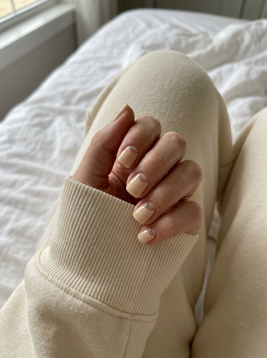 Nude Beige Negative Space Chic nails, a minimalist and polished style for summer manicure colors 2026 daily wear.