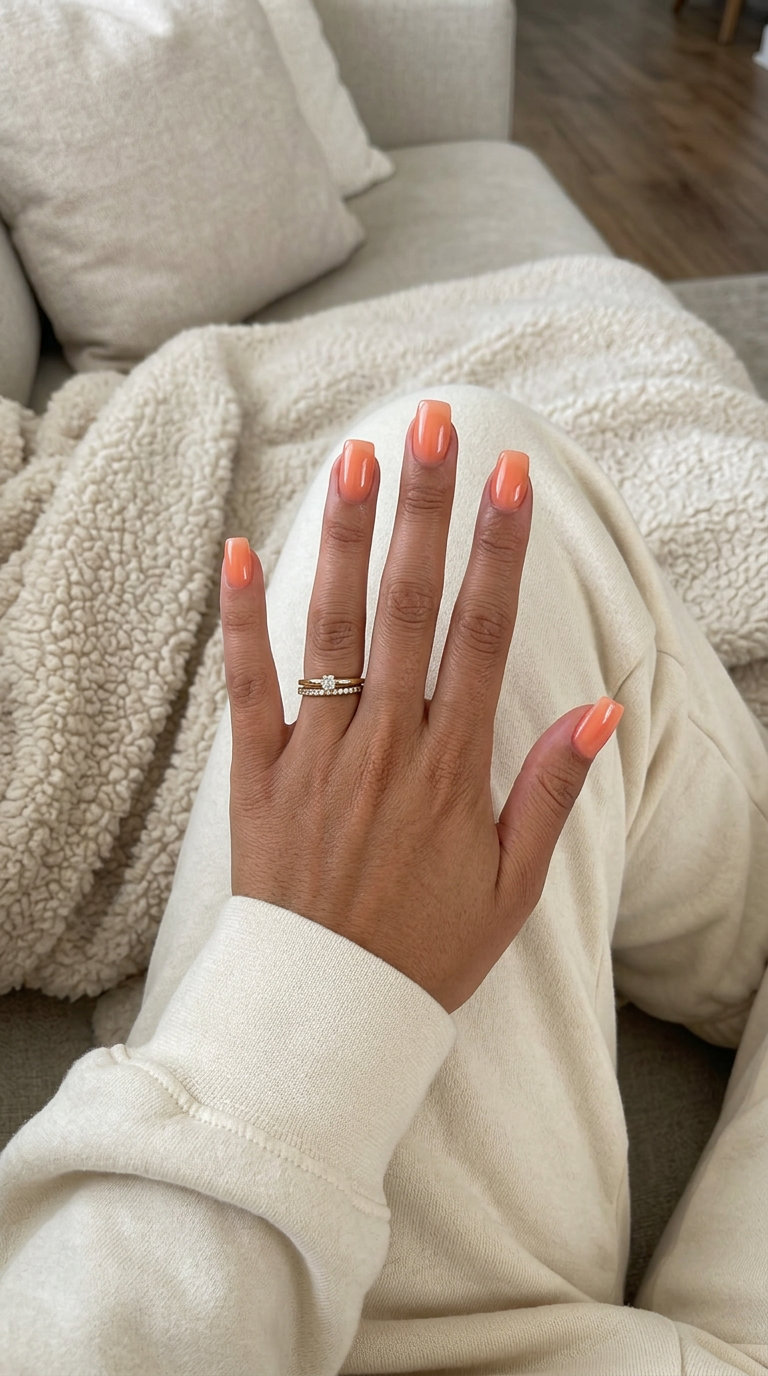 Jelly Peach Fuzz Summer Nails Square Medium 2026 Peach fuzz jelly square nails for summer nails square medium 2026. Playful, vibrant vacation style.