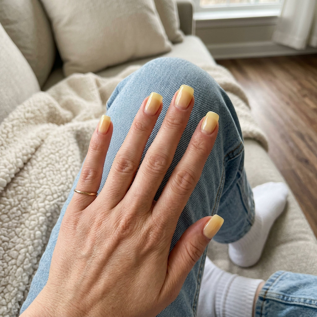 Sheer Butter Yellow Nails 2026 Sheer butter yellow square nails for daily wear and summer nails square medium 2026.