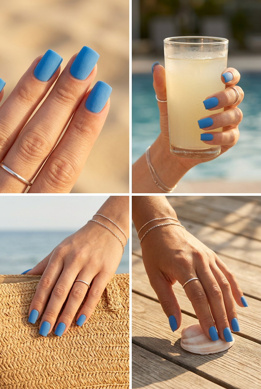 Sky Blue Velvet Nails 2026 Sky blue velvet finish square nails for daily wear and summer nails square medium 2026.