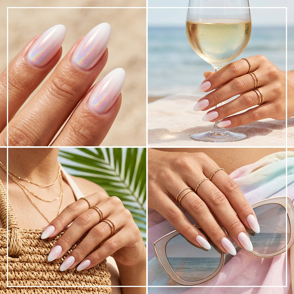 Milky pink halo aura ombre nails for an elegant wedding or bridal shower in 2026.