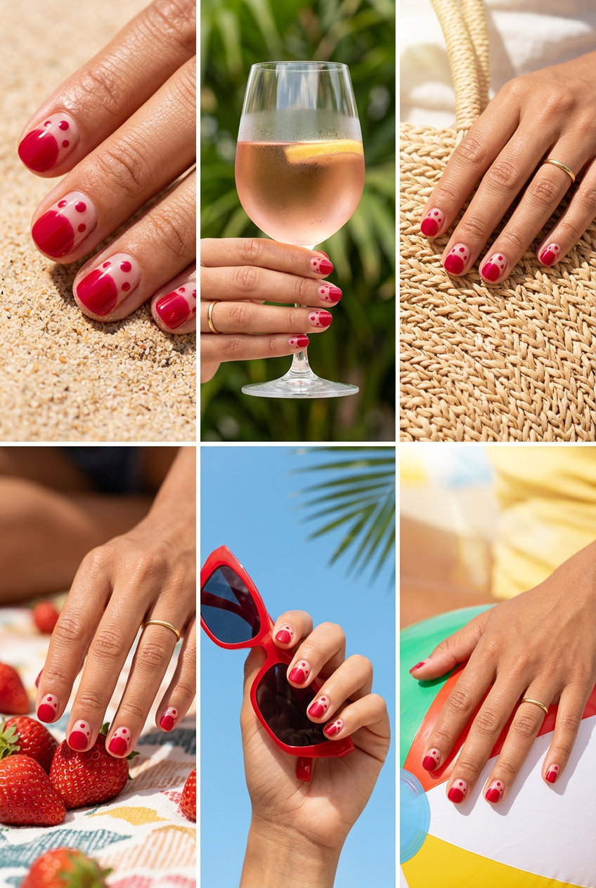 Ruby Red Dot Accents Nails 2026 | Casual Chic Style Whimsical ruby red dot accent nails for summer red nails 2026, ideal for daily wear and office.