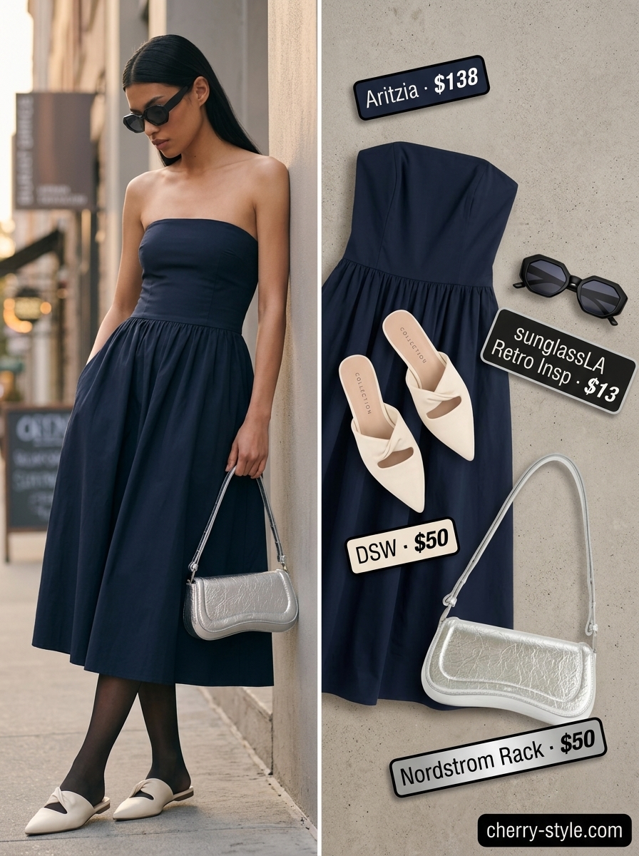 Chic City Strapless Dress Outfits 2026 Chic black strapless dress outfit for summer city sightseeing in 2026. Modern & sophisticated.