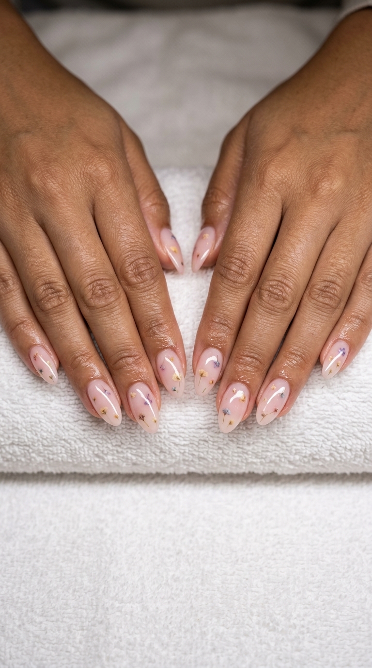 Floral milk bath nails for summer vibes nails 2026, romantic for weddings.