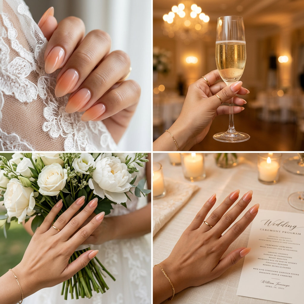 Peachy Keen Jelly Ombre nails for summer wedding nails 2026. Playful sheer peach gradient.