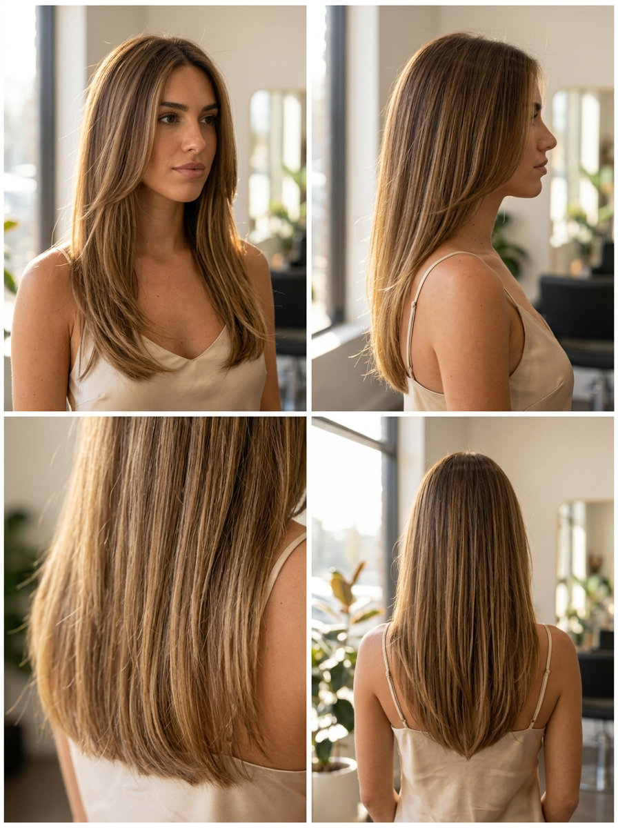 long sun-kissed brown haircut with golden sheen and internal layers for summer 2026